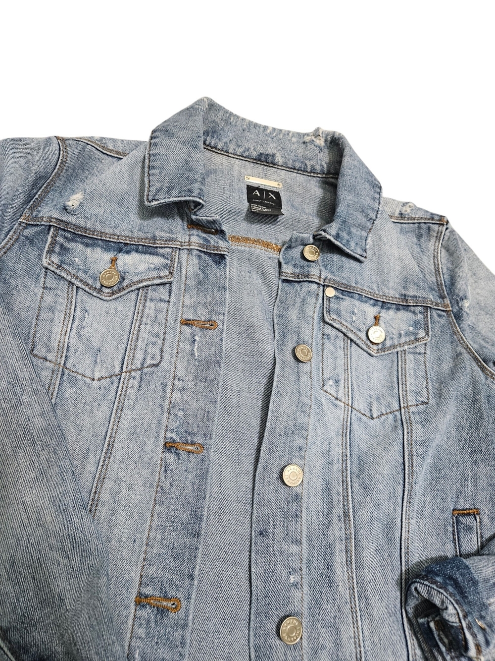 Armani Exchange A/X Light Blue Distressed Denim Jacket Womens - Picture 4 of 6